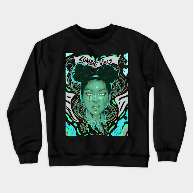 Zombie vibes zombie girl Crewneck Sweatshirt by MiaArt365